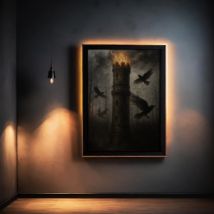 PSD poster mockup display with framed illustration in interior render