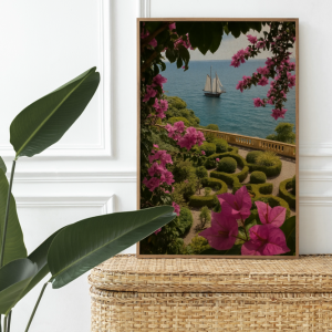 Picture frame mockup on a rattan chest (1)