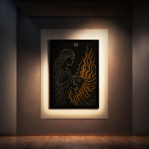 Poster mockup with framed illustration and interior render artwork frame