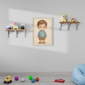 View of kids room with frame mock-up and interior decor