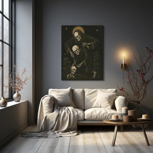 canvas mockup or poster template in minimal living room for artwork display